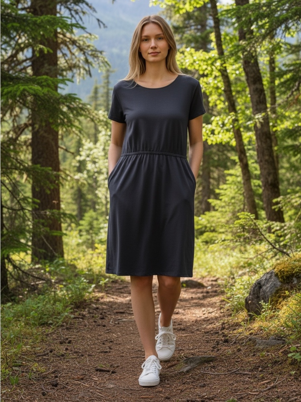 Columbia Women’s Pacific Haze Dress  Stretch Comfort Pockets Gray Size Large NWT